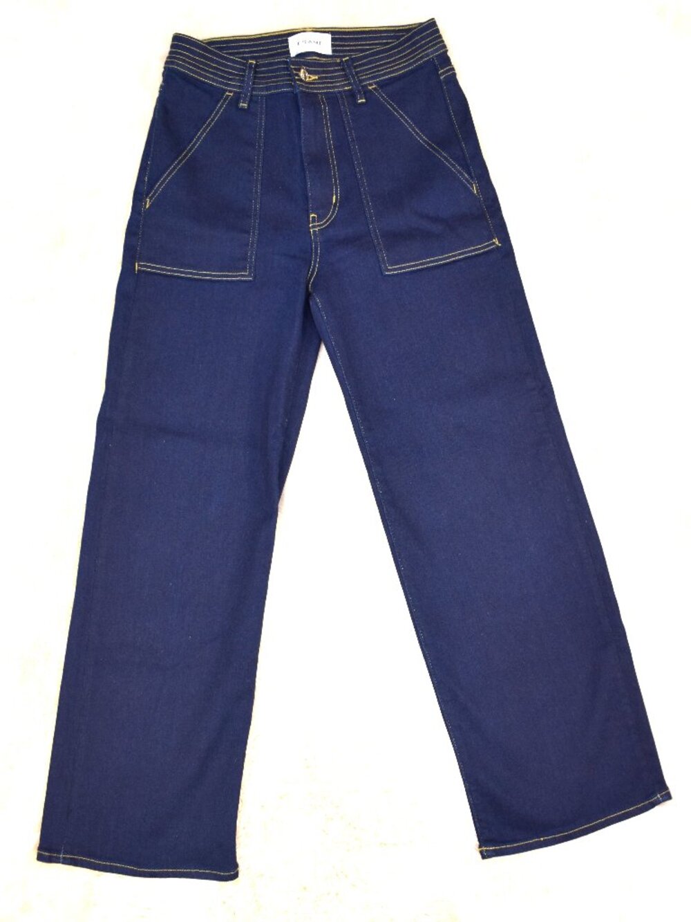 FRAME High Rise Wide Leg Jeans Size 28 Dark Blue Denim Utility Pocket Chic - Picture 3 of 14